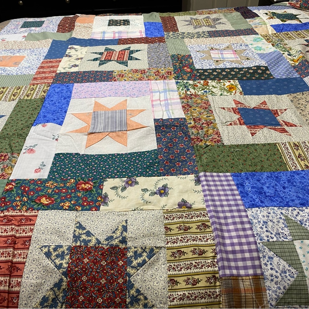 Handmade Patchwork Star Quilt - Multicolor